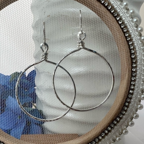 Artisan Jewelry - Artisan Sterling Silver Hammered Hoops .925